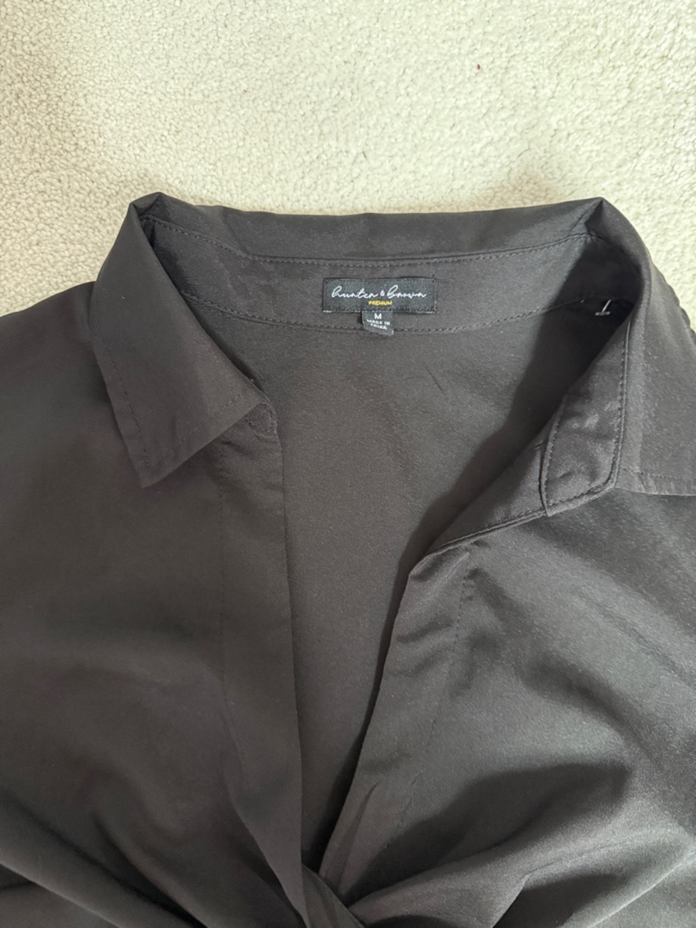 Twist-Front Cropped Blouse with Collared Neck - Black - Picture 8 of 14